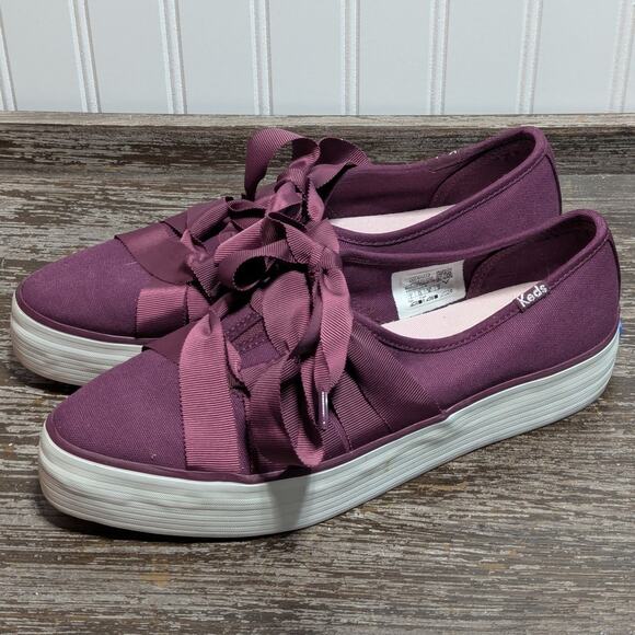 Keds Women's Burgundy Canvas Pointed Toe Ribbon Ballet Comfort Sneaker Size 9 - Picture 3 of 7
